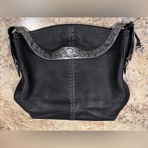 Brighton Black Concho Leather Women’s Shoulder Bag with Decorative Silver Strap